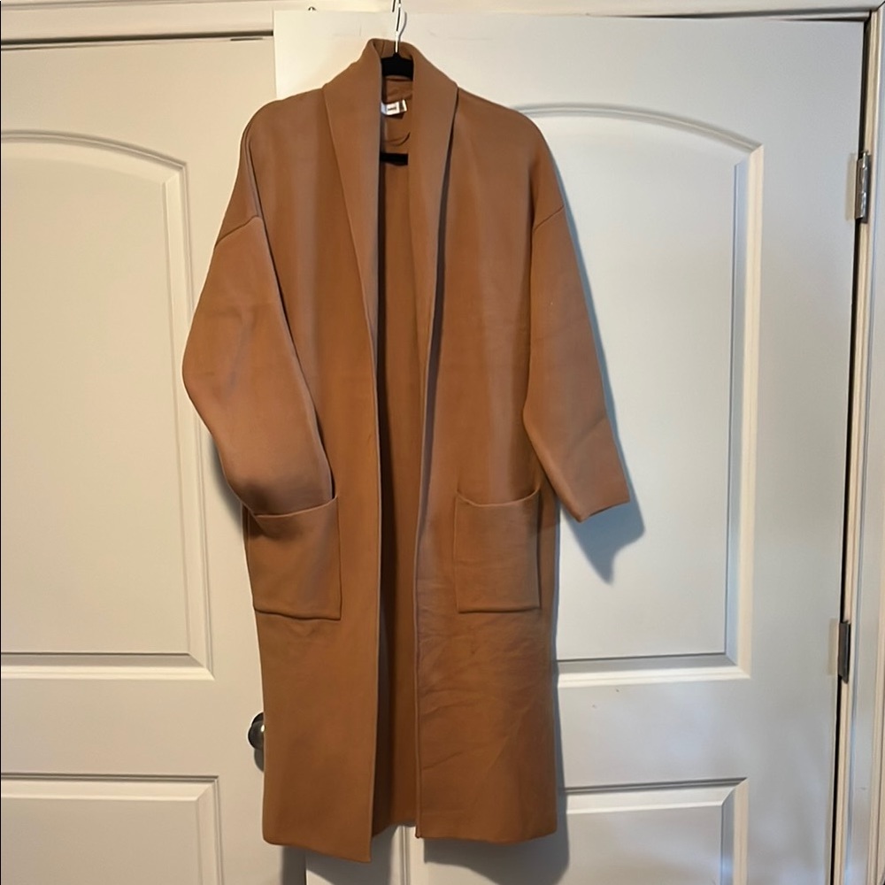 Tan Longline Coat with Pockets